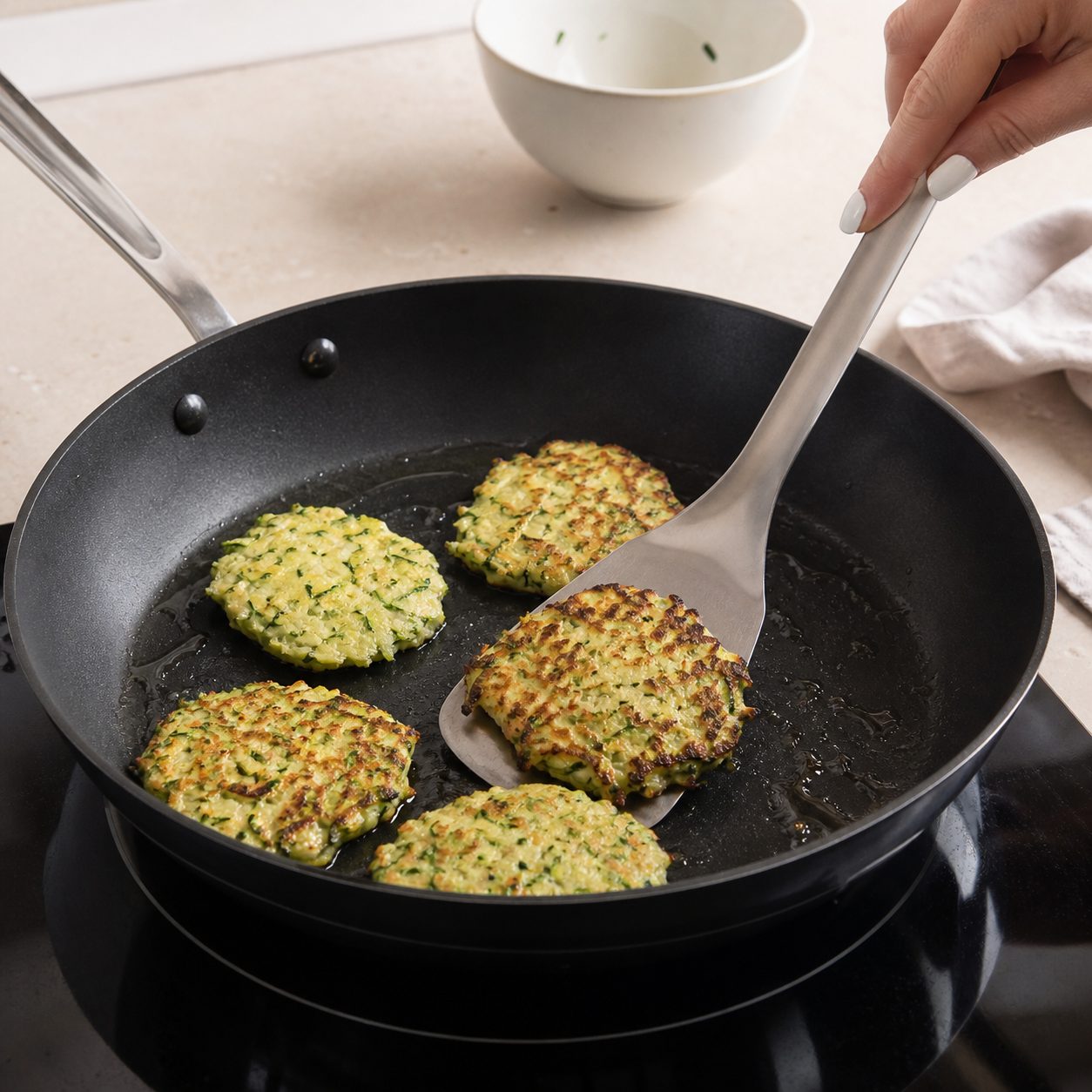 Schritt 2: Kleine Rösti formen und in Öl von beiden Seiten knusprig braten.