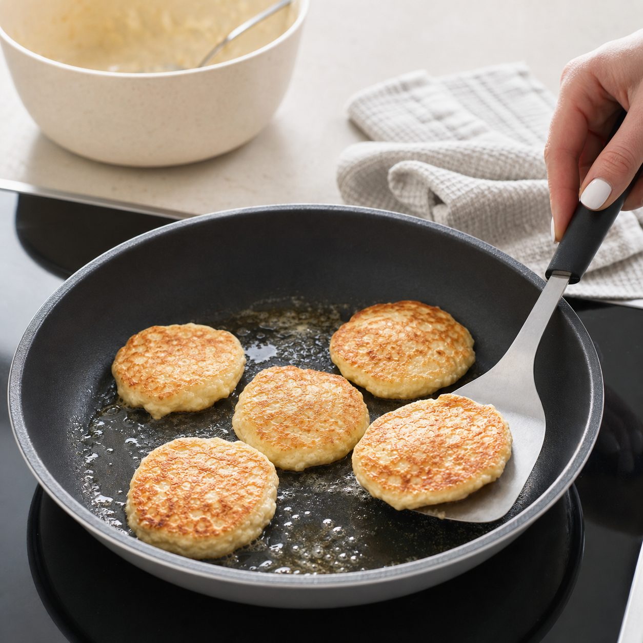 Schritt 2: Kleine Pancakes bei mittlerer Hitze in Butter langsam von beiden Seiten goldbraun braten.