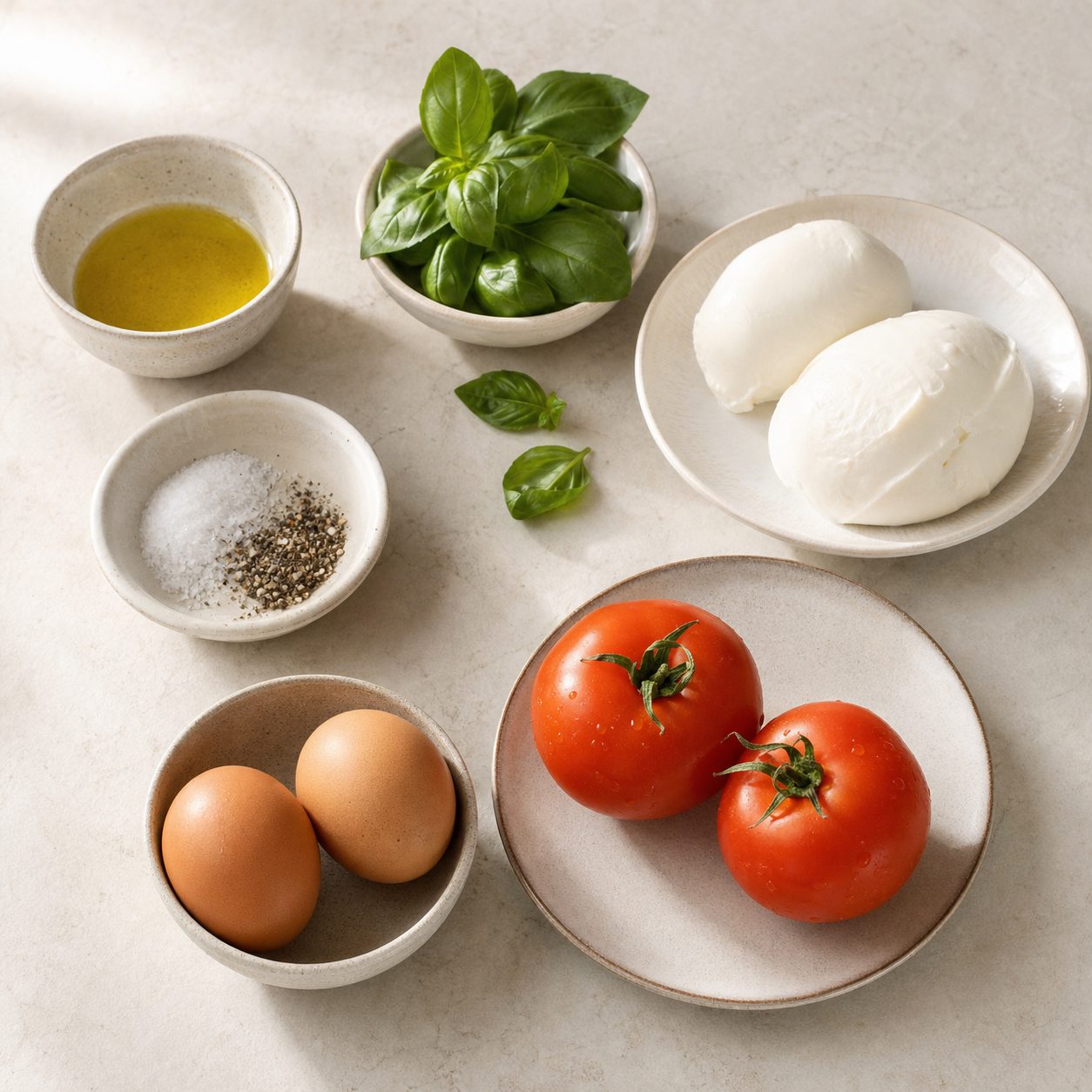 Zutaten für Ofentomate mit Mozzarella und Ei