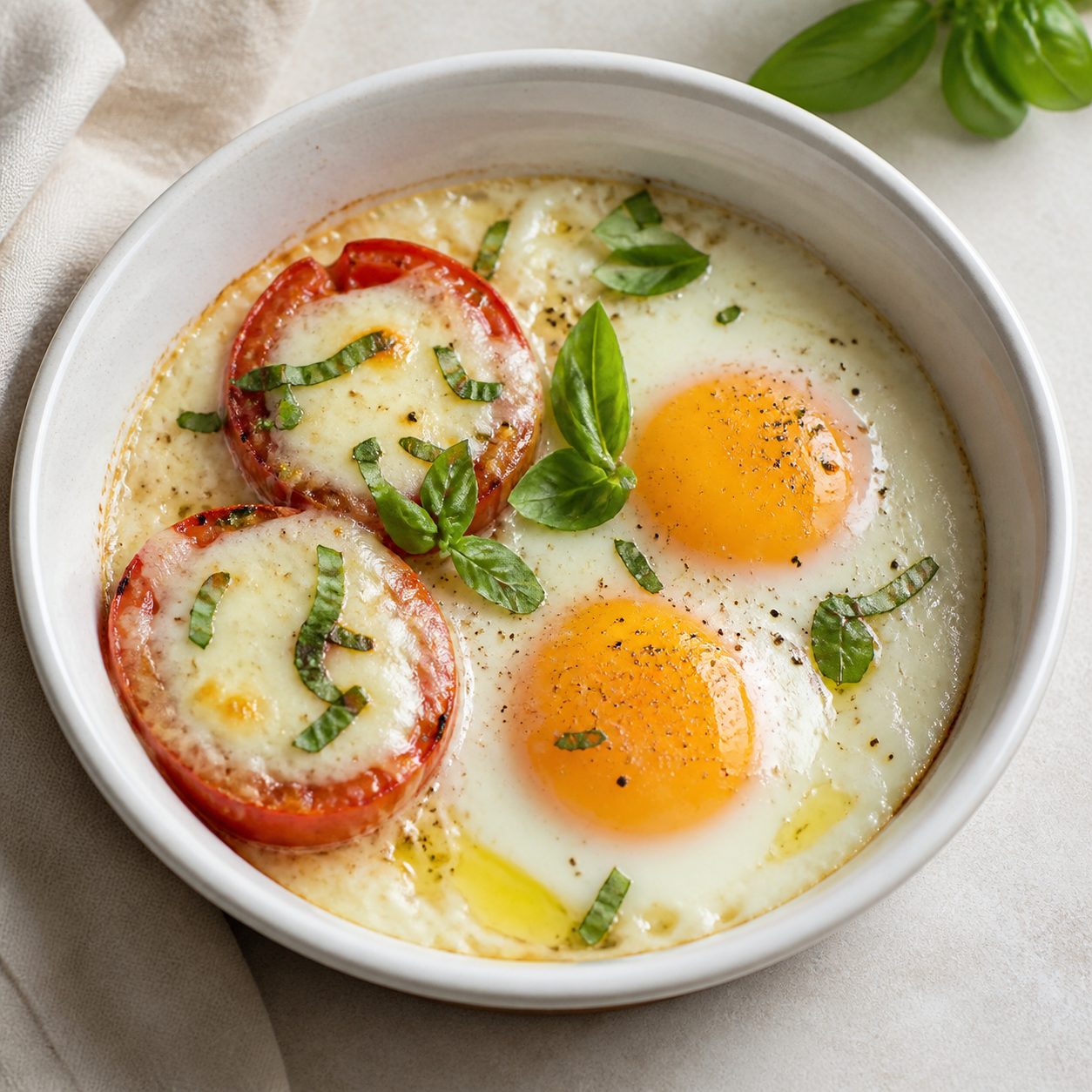 Ofentomate mit Mozzarella und Ei