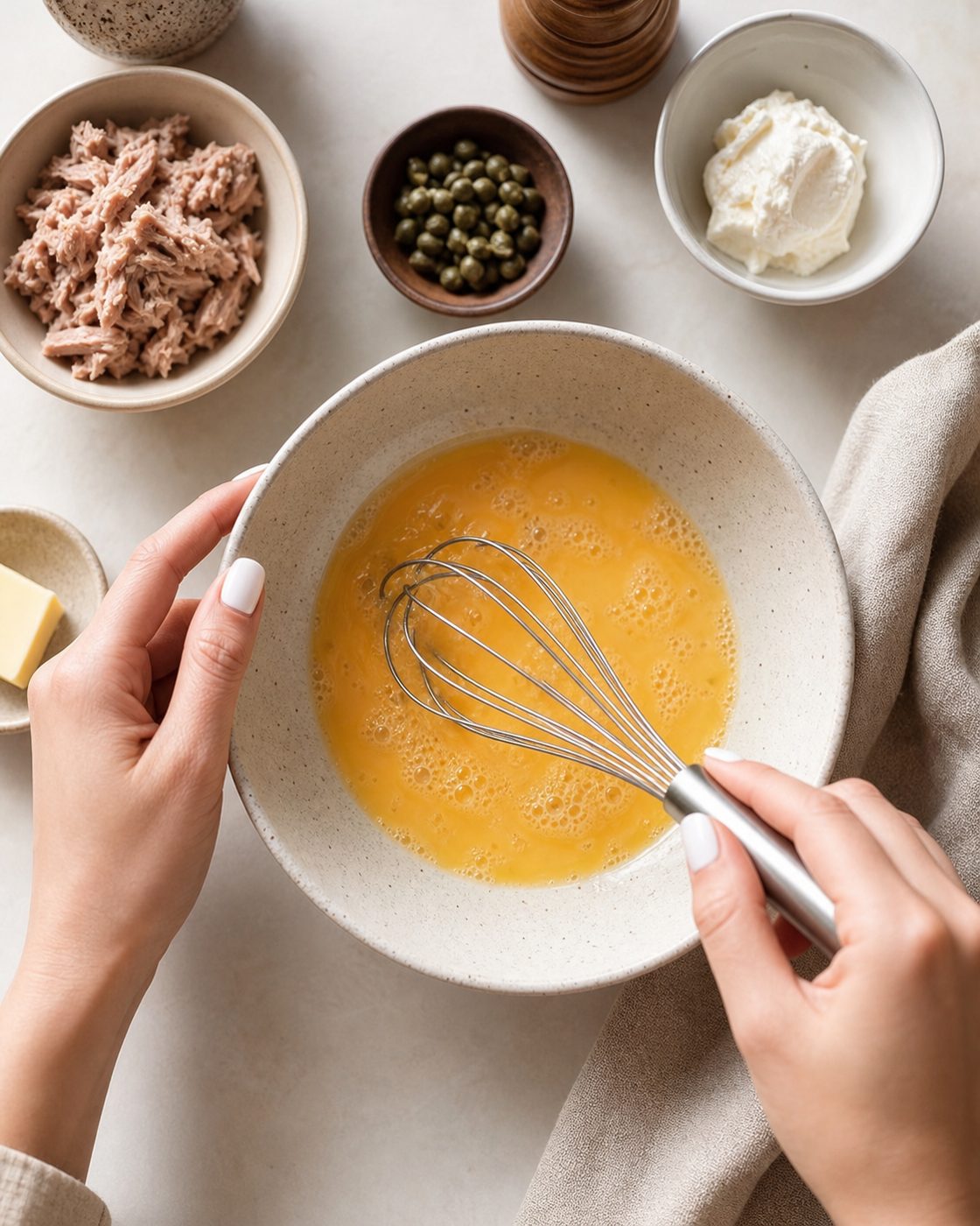 Schritt 1: Die verquirlten Eier in Butter bei mittlerer Hitze langsam stocken lassen.