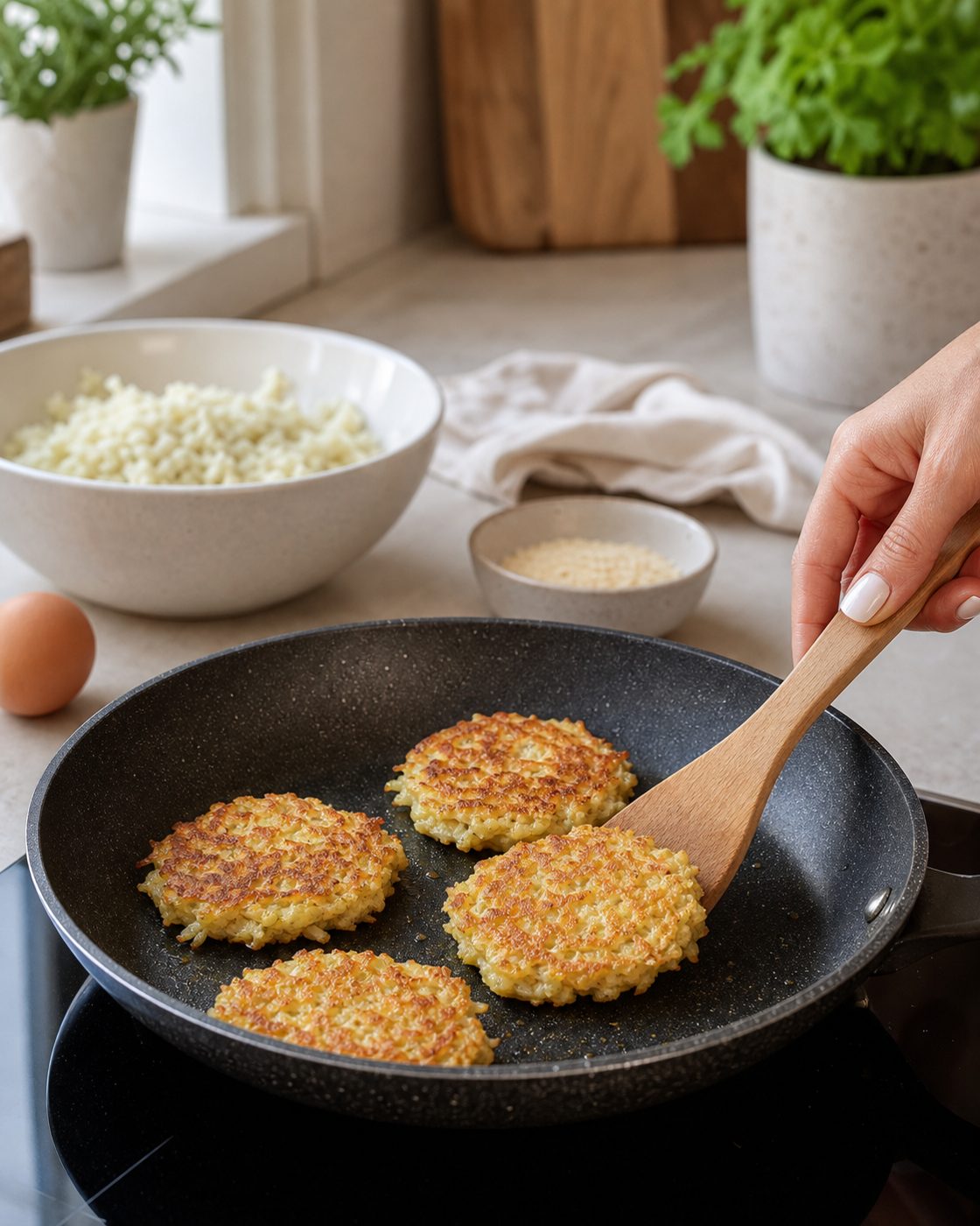 Schritt 2: Die geformten Rösti in Öl von beiden Seiten goldbraun braten.