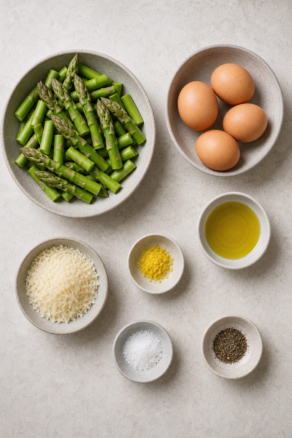 Zutaten für Spargel-Parmesan-Eierpfanne