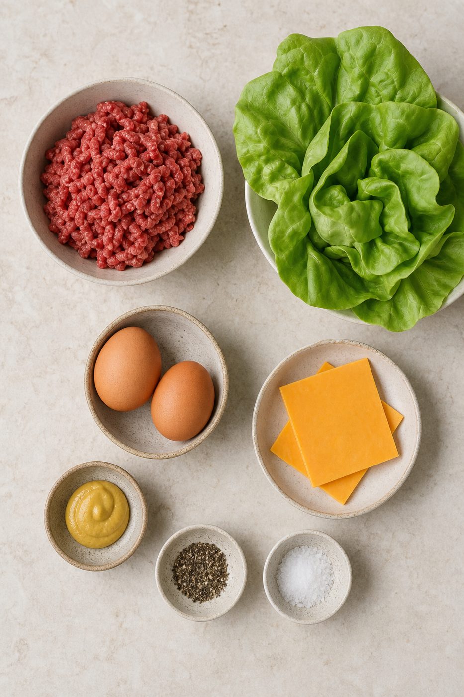 Zutaten für Frühstücksburger im Salatblatt