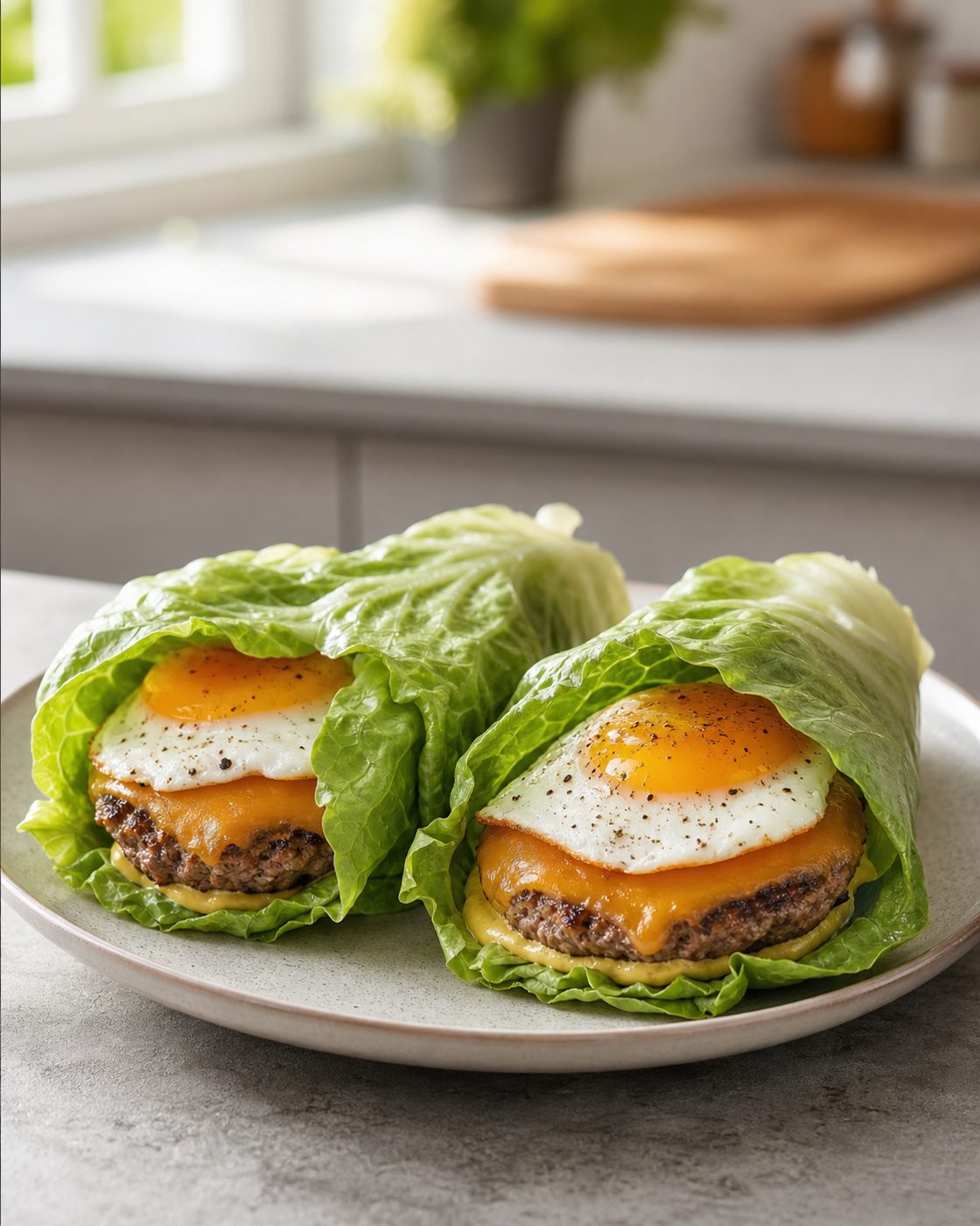 Frühstücksburger im Salatblatt