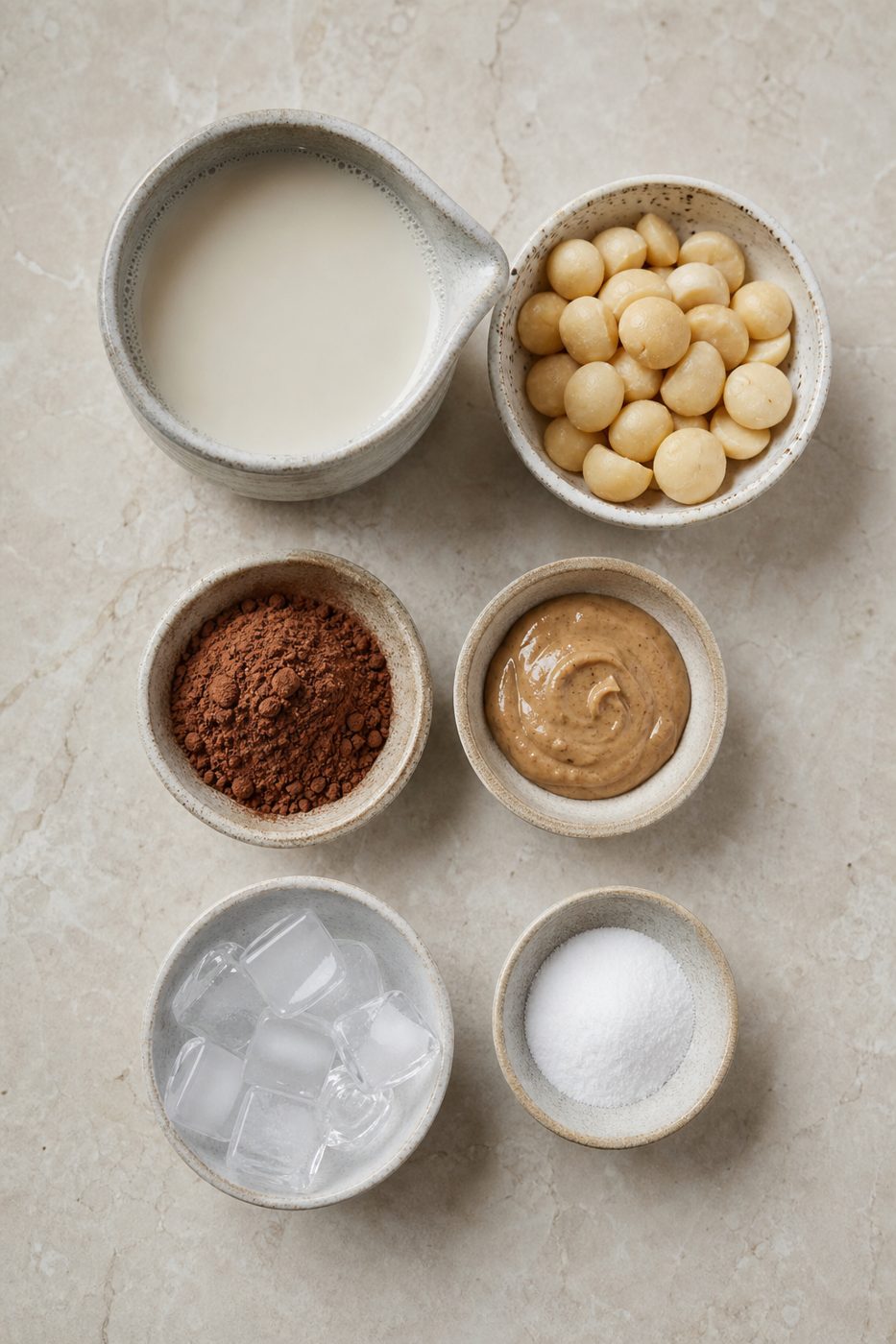 Zutaten für Kakao-Macadamia-Shake