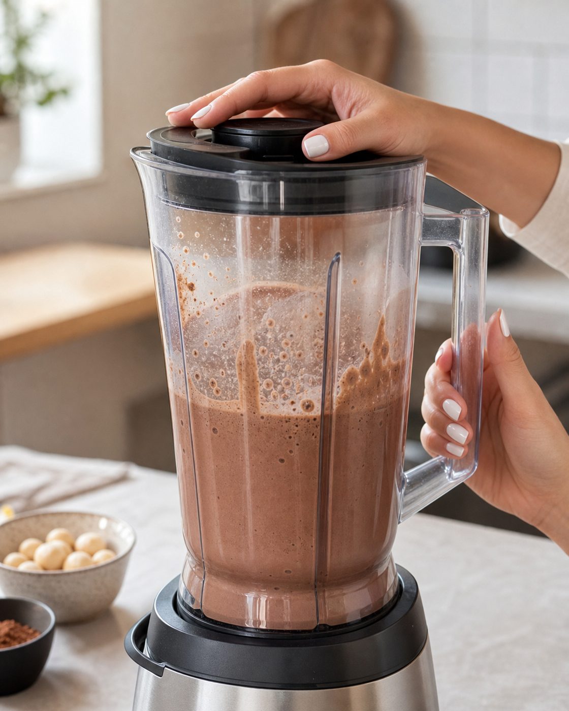 Schritt 2: Ich mixe auf höchster Stufe, bis der Shake fein und schaumig ist, und trinke ihn sofort.
