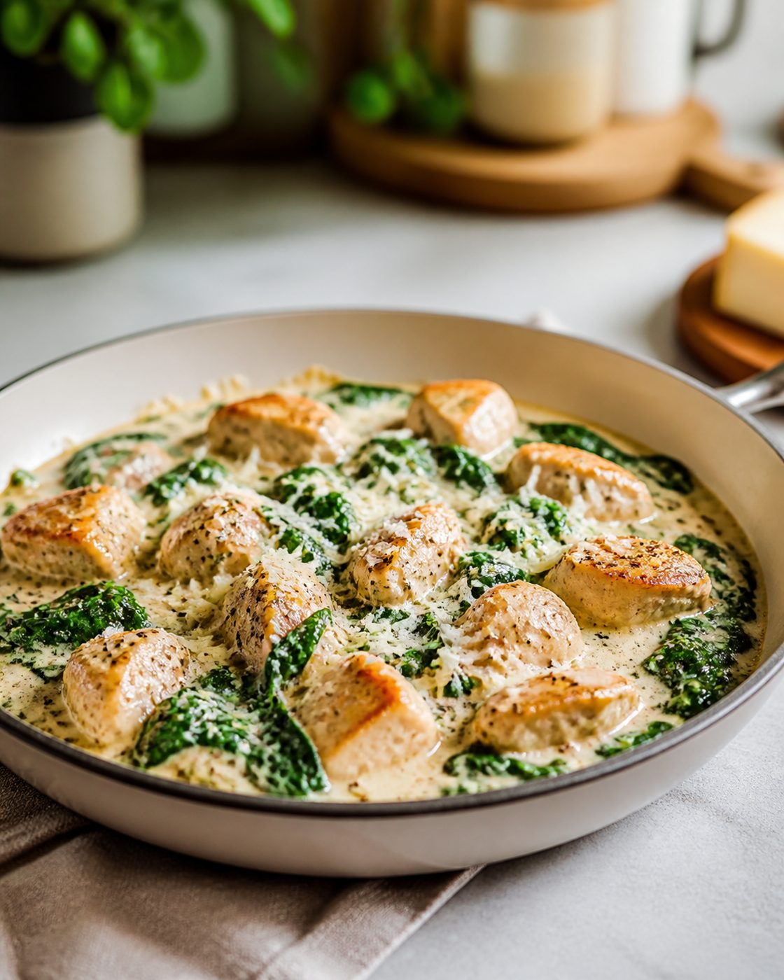 Cremige Hähnchen-Spinat-Pfanne