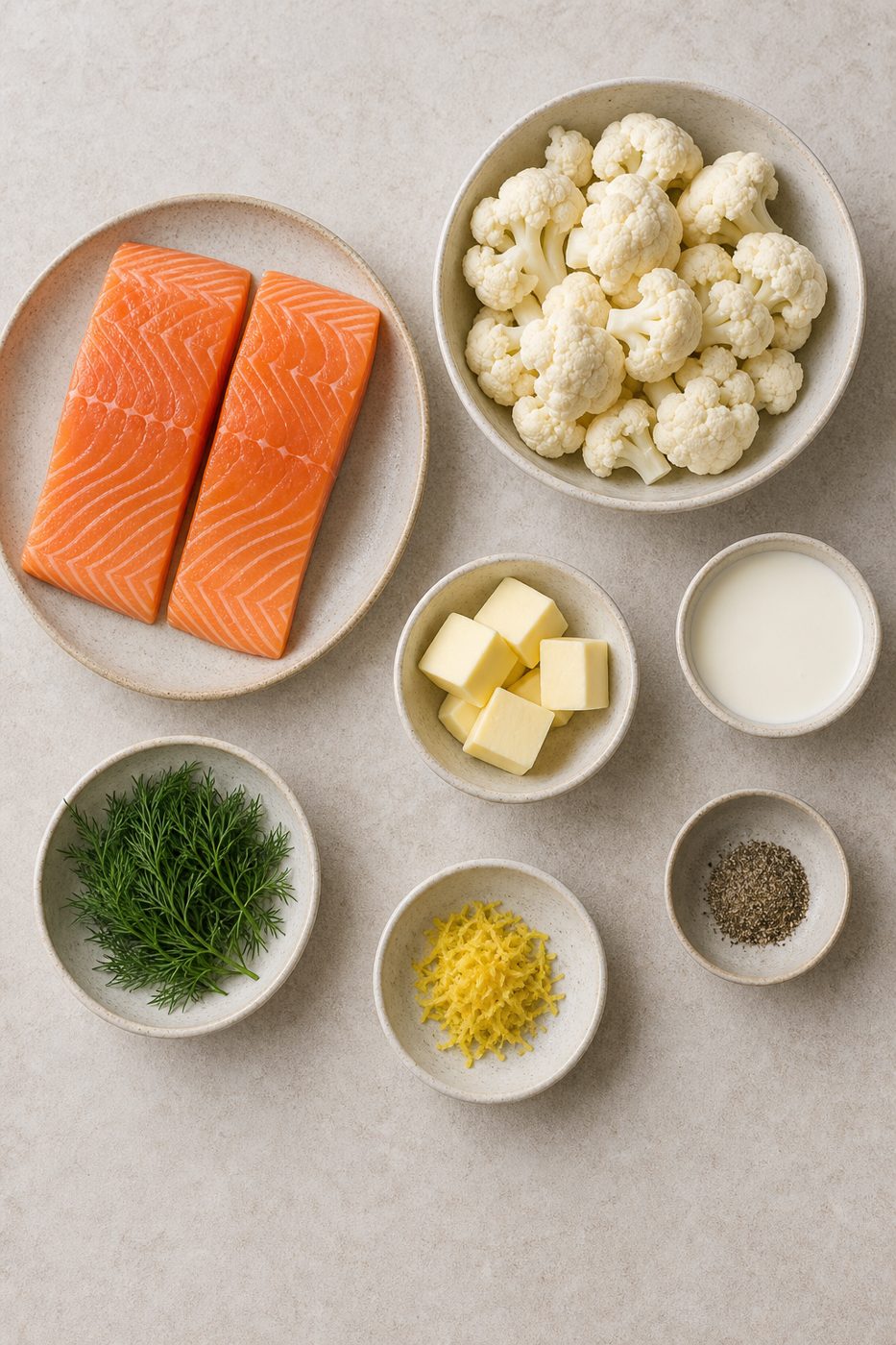 Zutaten für Butterlachs auf Blumenkohlpüree