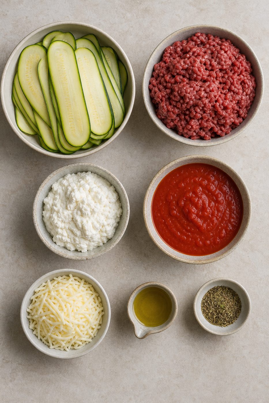 Zutaten für Zucchini-Lasagne mit Rind