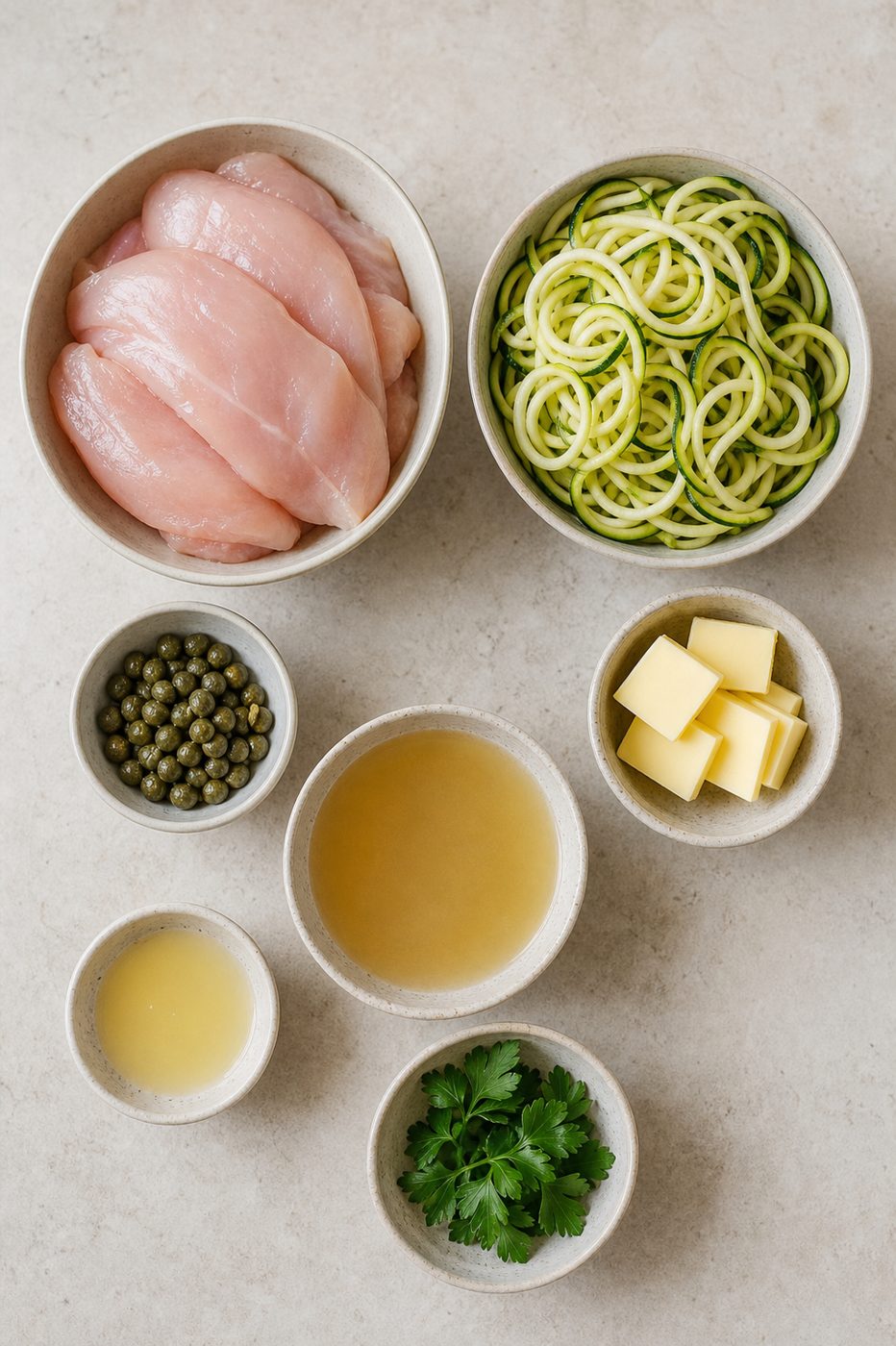 Zutaten für Zitronen-Kapern-Hähnchen mit Zoodles
