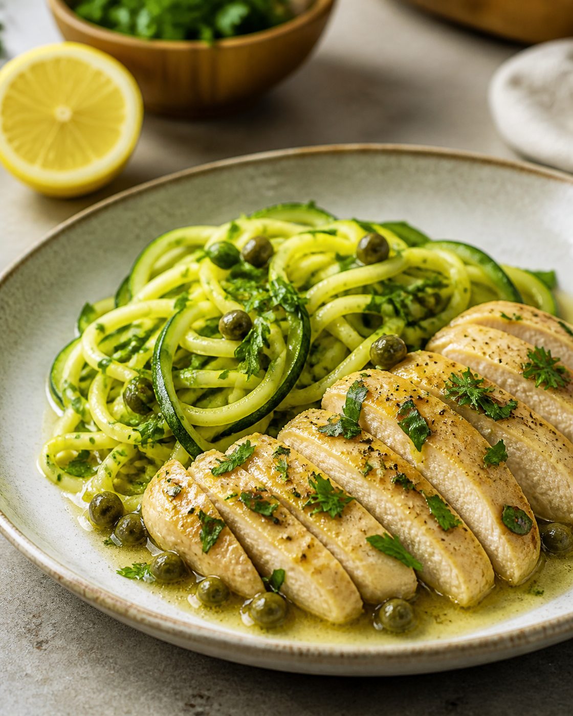 Zitronen-Kapern-Hähnchen mit Zoodles