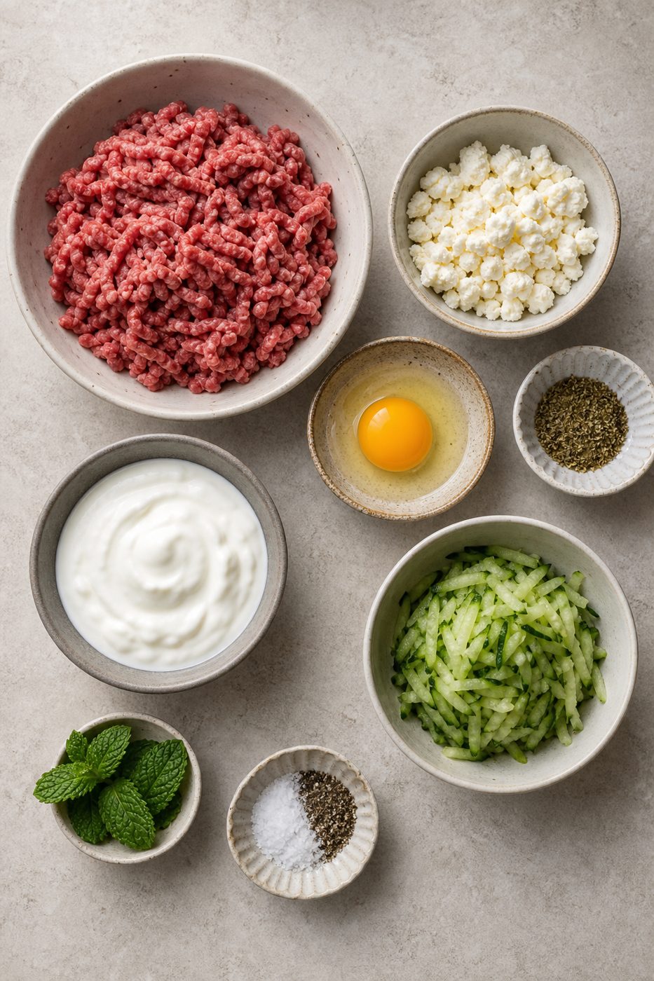 Zutaten für Feta-Hackbällchen mit Kräuterjoghurt