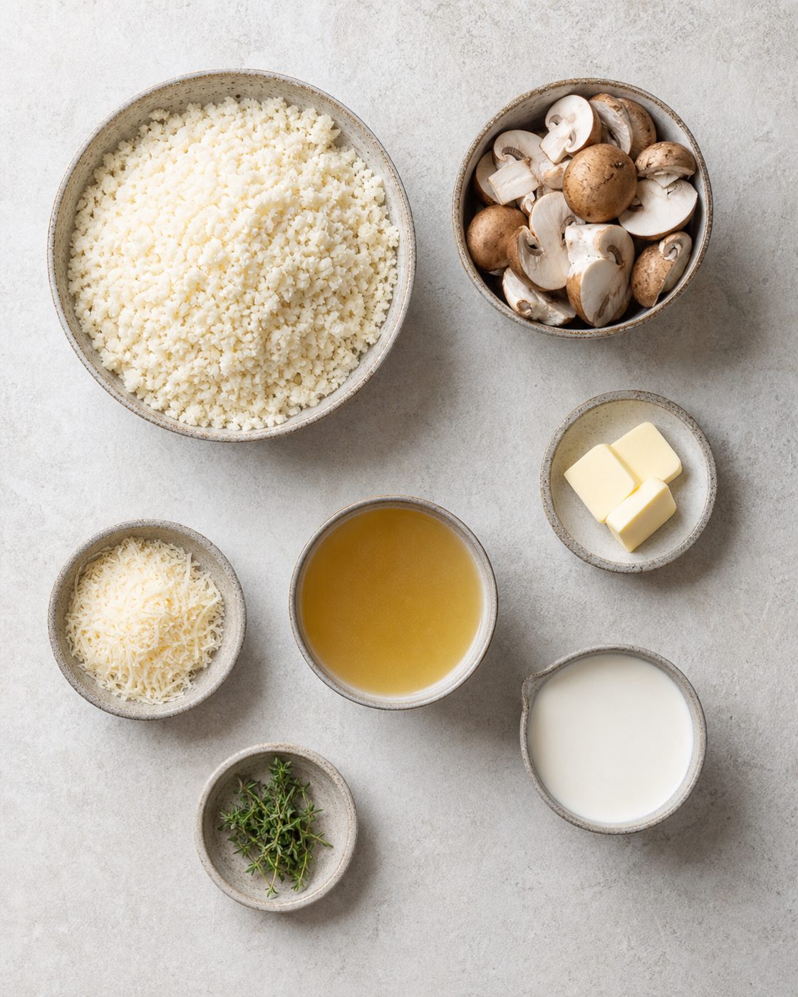 Zutaten für Pilz-Parmesan-Blumenkohlrisotto