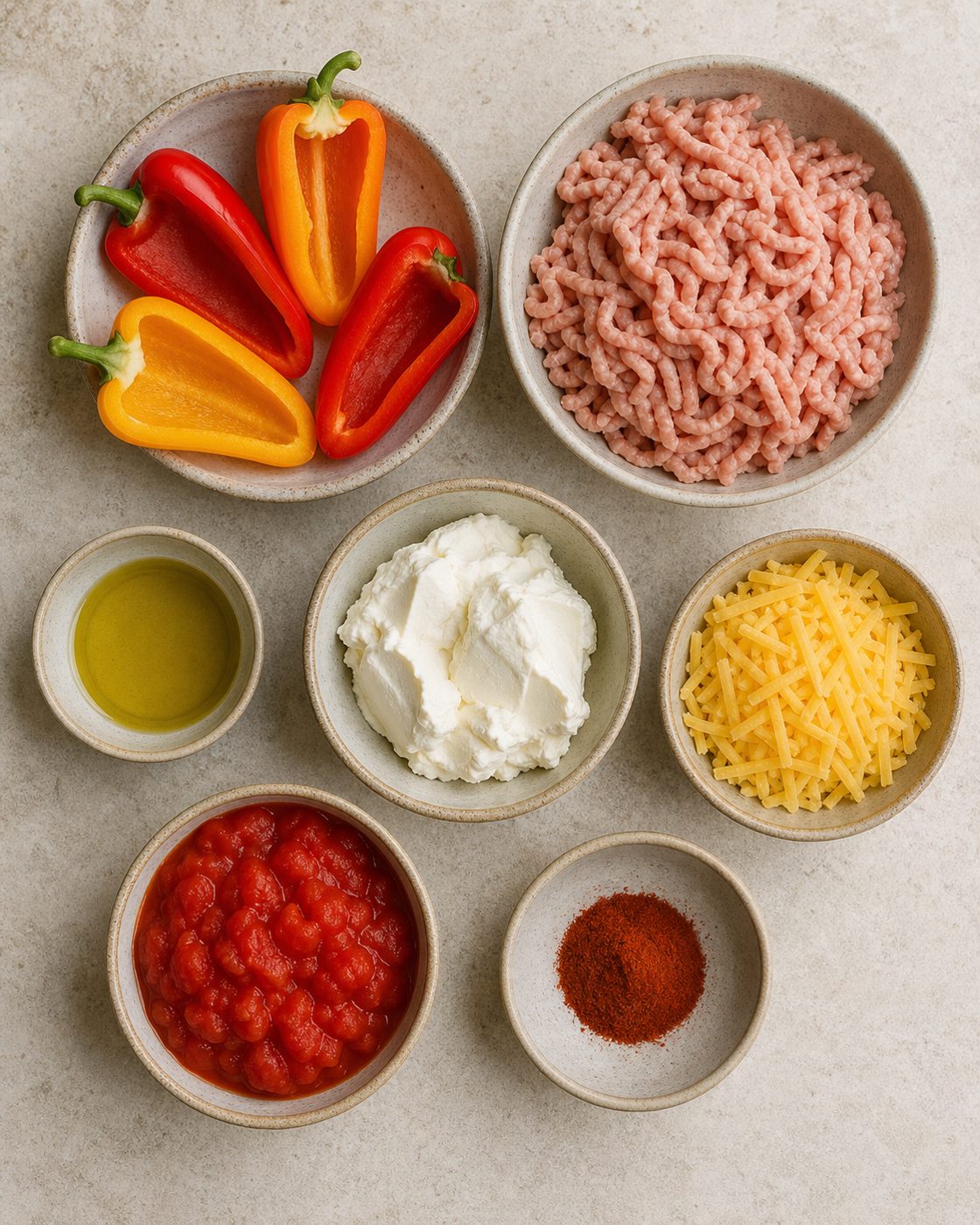 Zutaten für Gefüllte Paprika mit Putenhack
