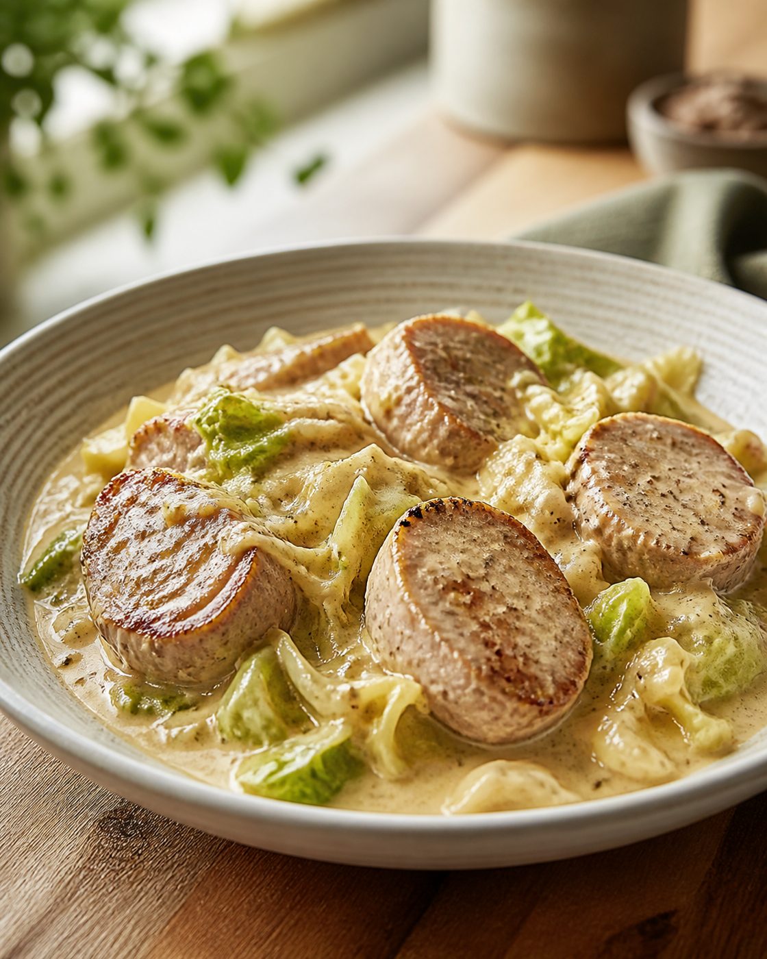 Schweinefilet in Senf-Rahm mit Spitzkohl