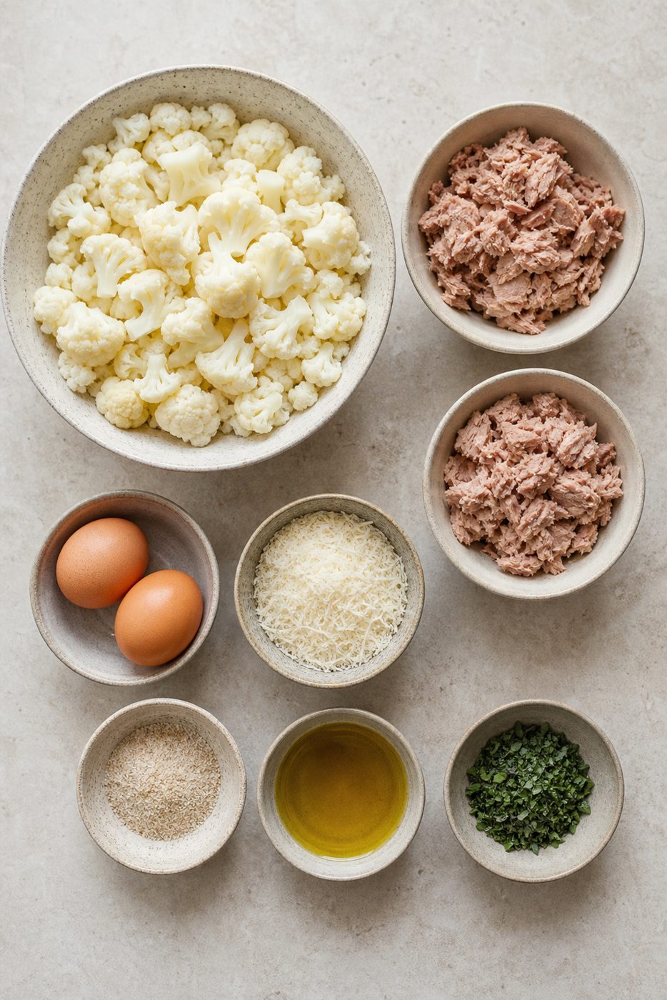 Zutaten für Thunfisch-Blumenkohl-Taler