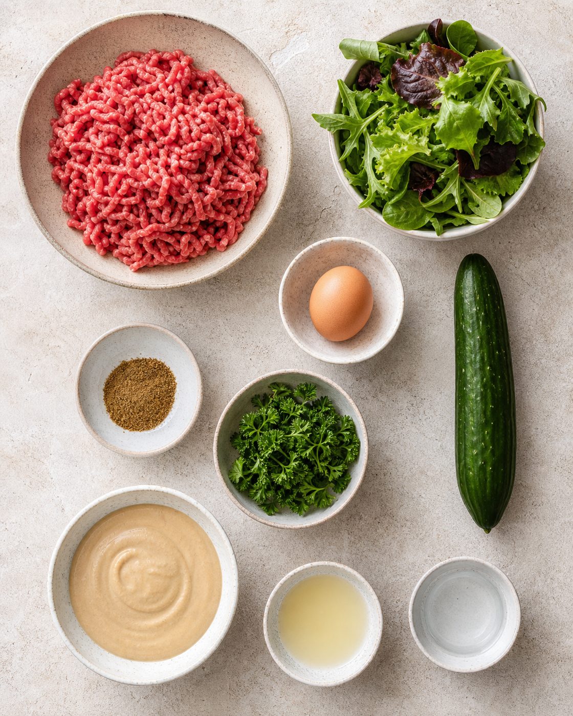 Zutaten für Lamm-Kofta mit Tahini-Salat