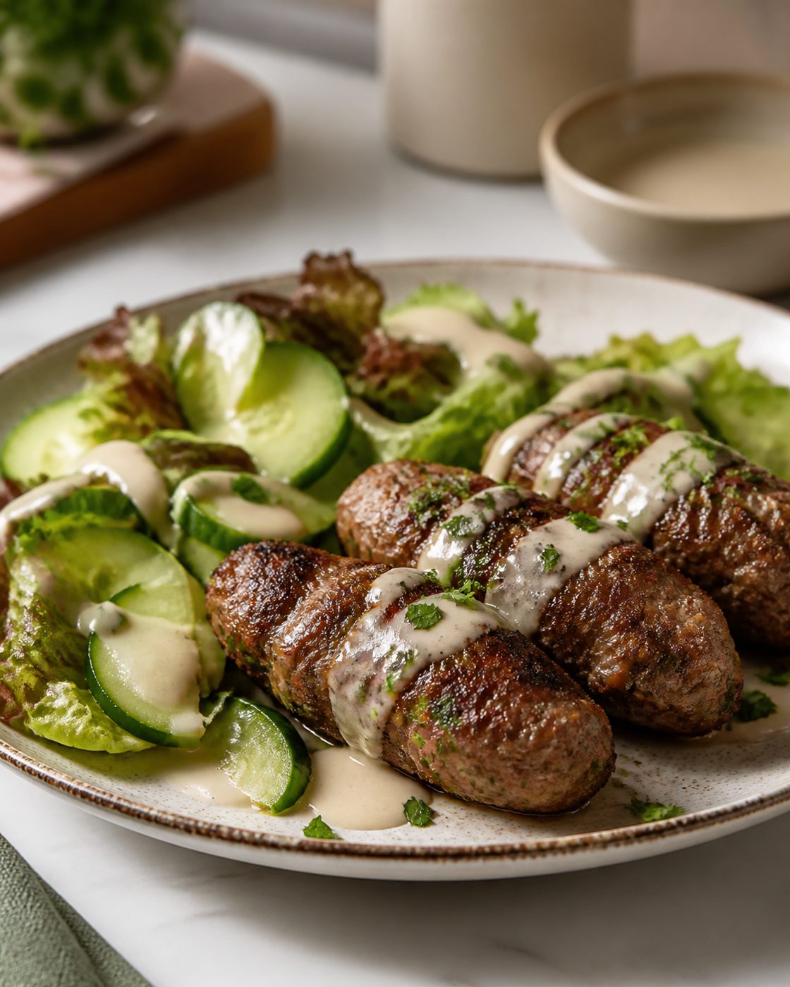 Lamm-Kofta mit Tahini-Salat