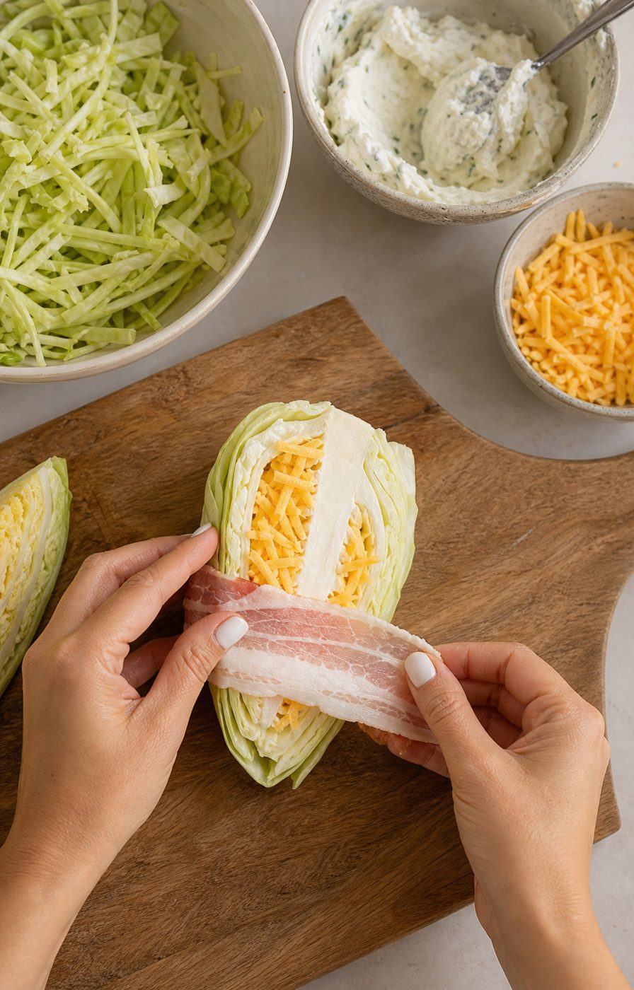 Schritt 1: Den fein geschnittenen Spitzkohl in Butter braten, bis er weich wird und Farbe bekommt.