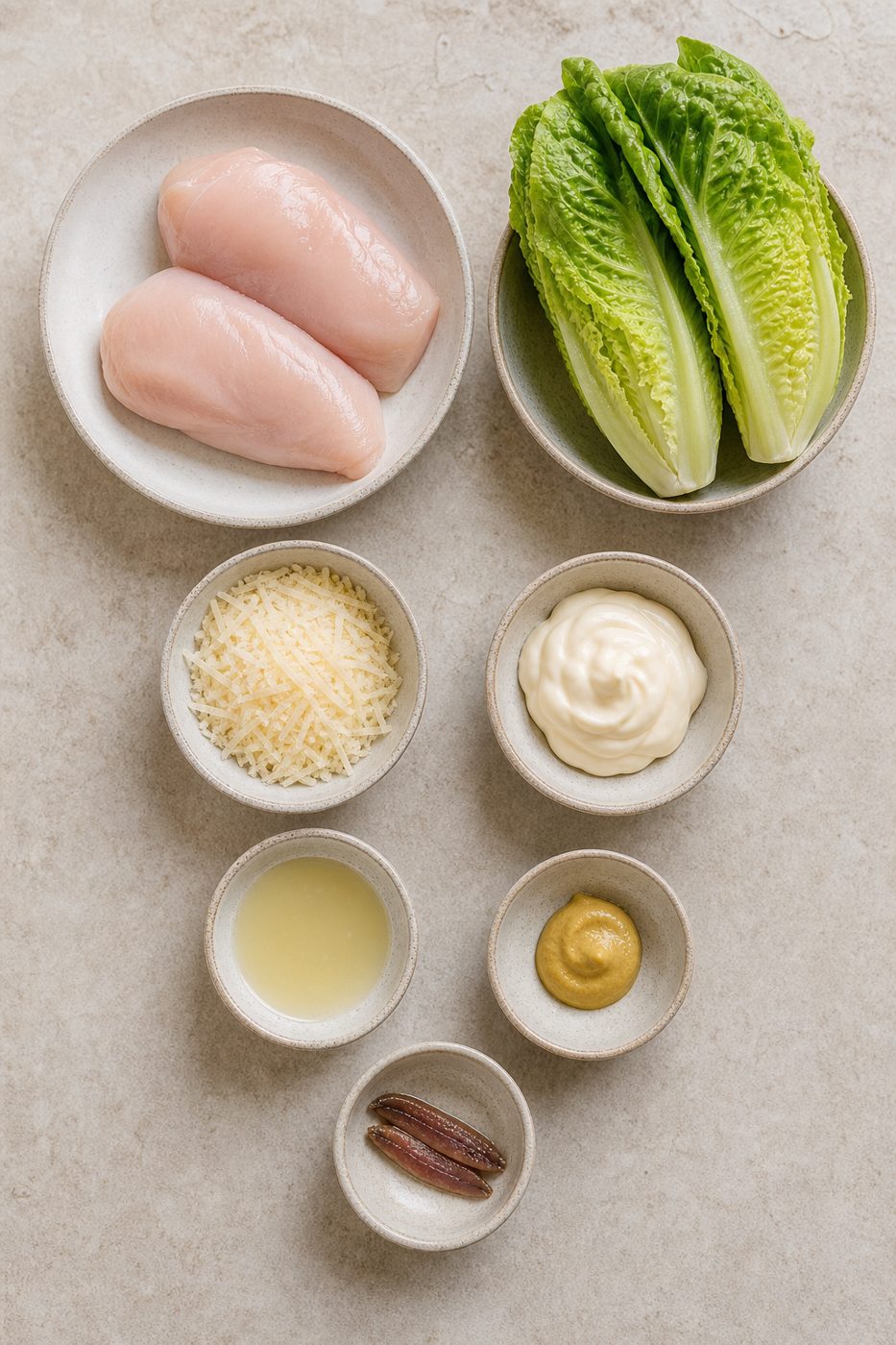 Zutaten für Hähnchen-Caesar-Bowl