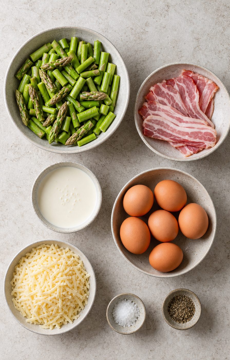 Zutaten für Spargel-Speck-Quiche ohne Boden