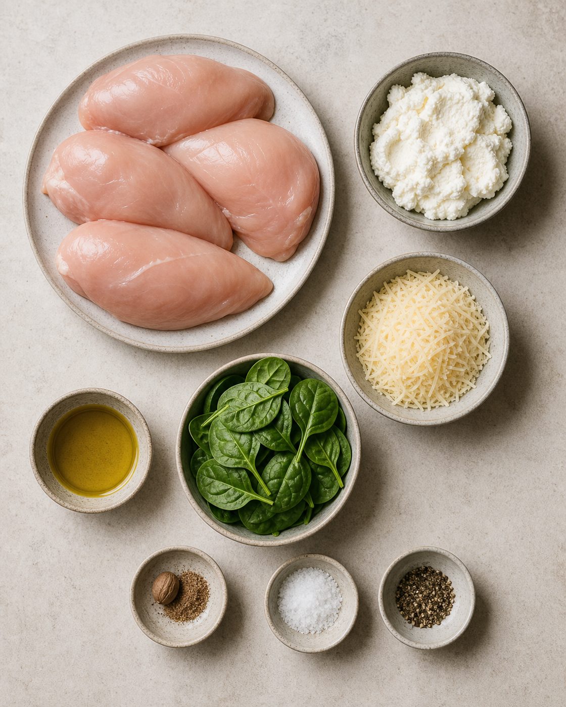 Zutaten für Spinat-Ricotta-Hähnchen