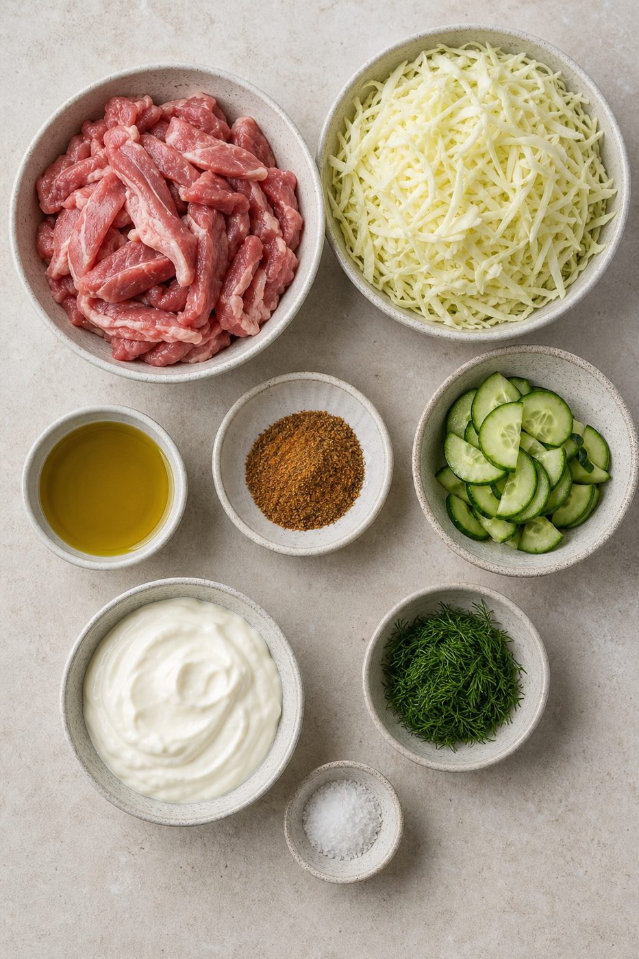 Zutaten für Schweine-Gyros mit Gurken-Krautsalat