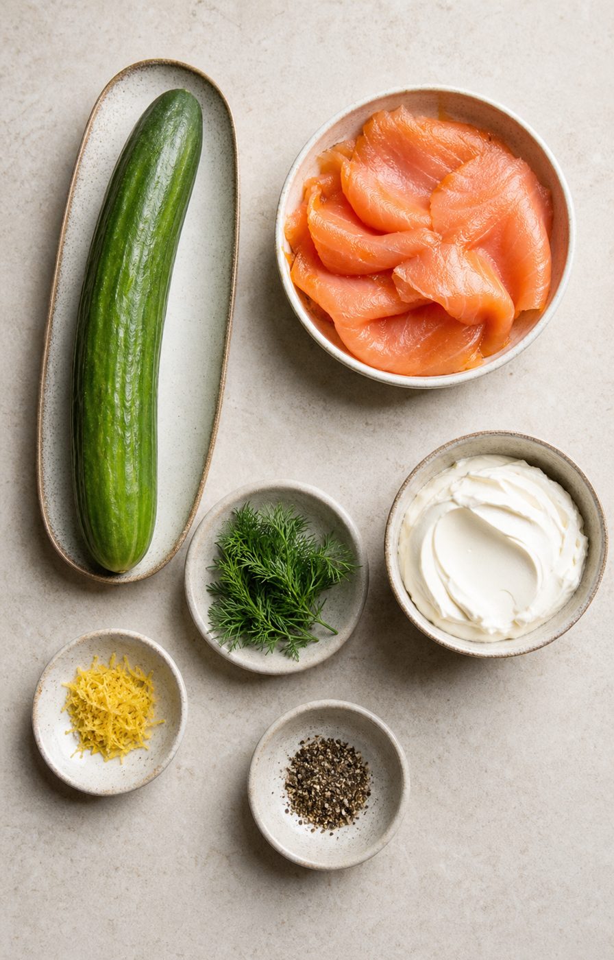 Zutaten für Gurken-Lachs-Röllchen