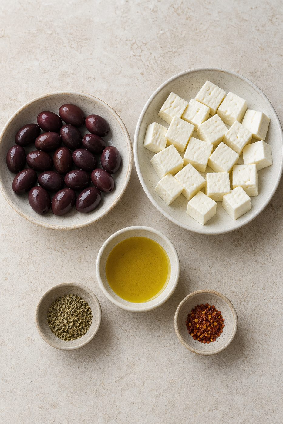 Zutaten für Oliven-Feta-Kräuterbissen