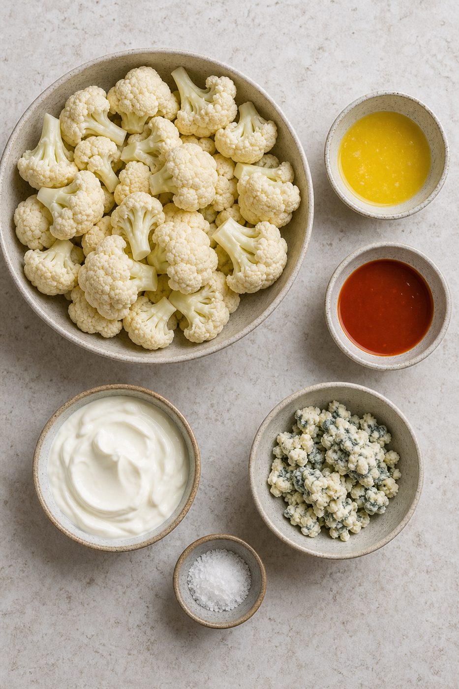 Zutaten für Buffalo-Blumenkohl mit Blauschimmel-Dip