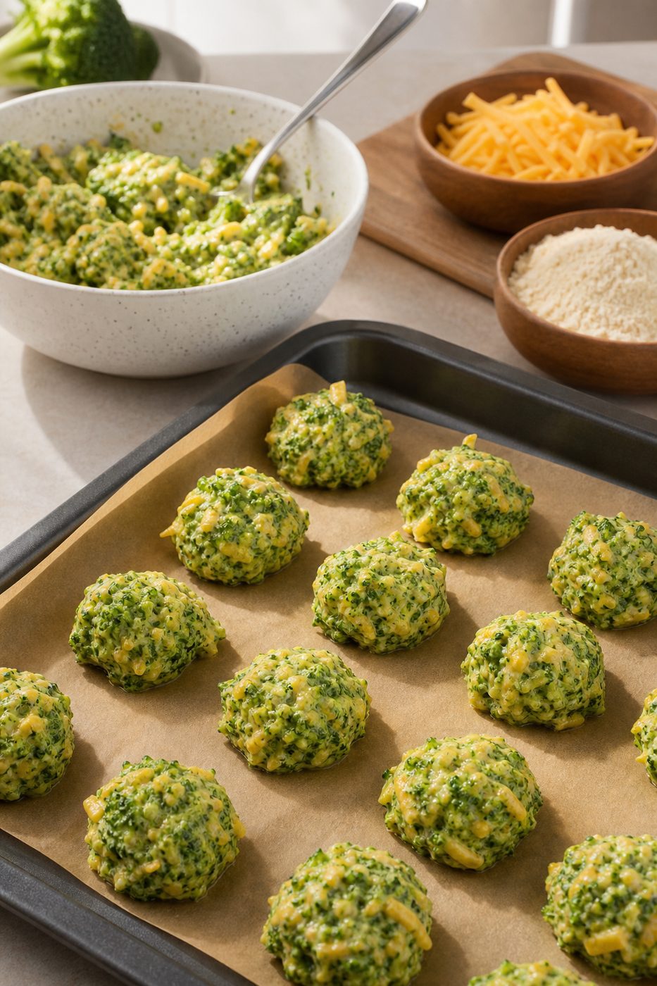 Schritt 2: Kleine Häufchen auf das Blech setzen und im Ofen goldbraun backen.