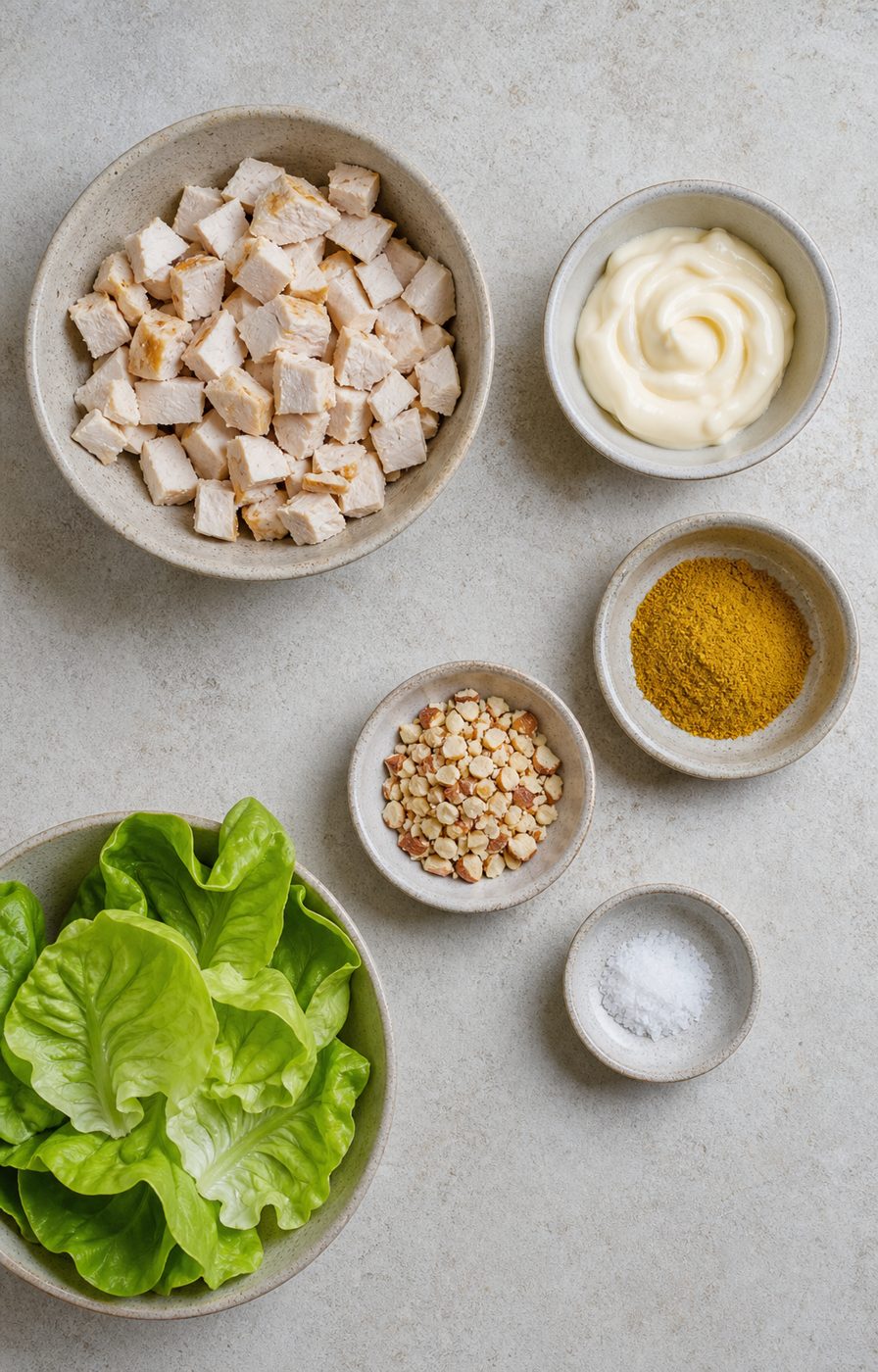 Zutaten für Curry-Hähnchen-Salatcups