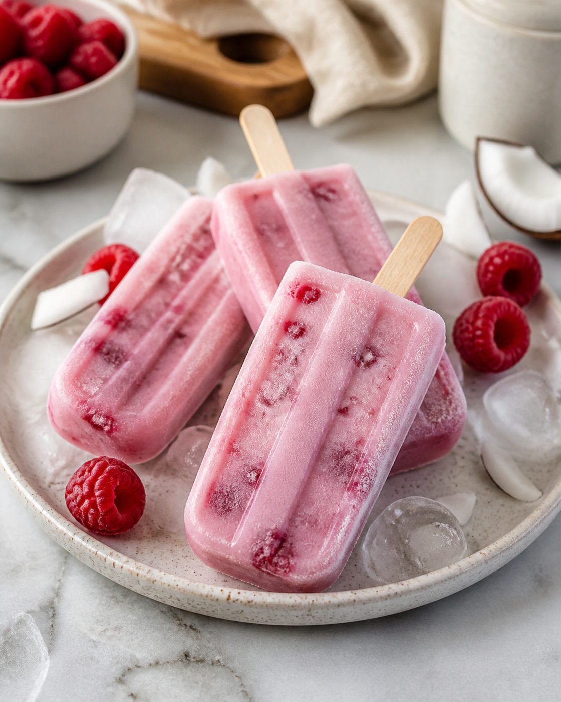 Himbeer-Kokos-Eis am Stiel