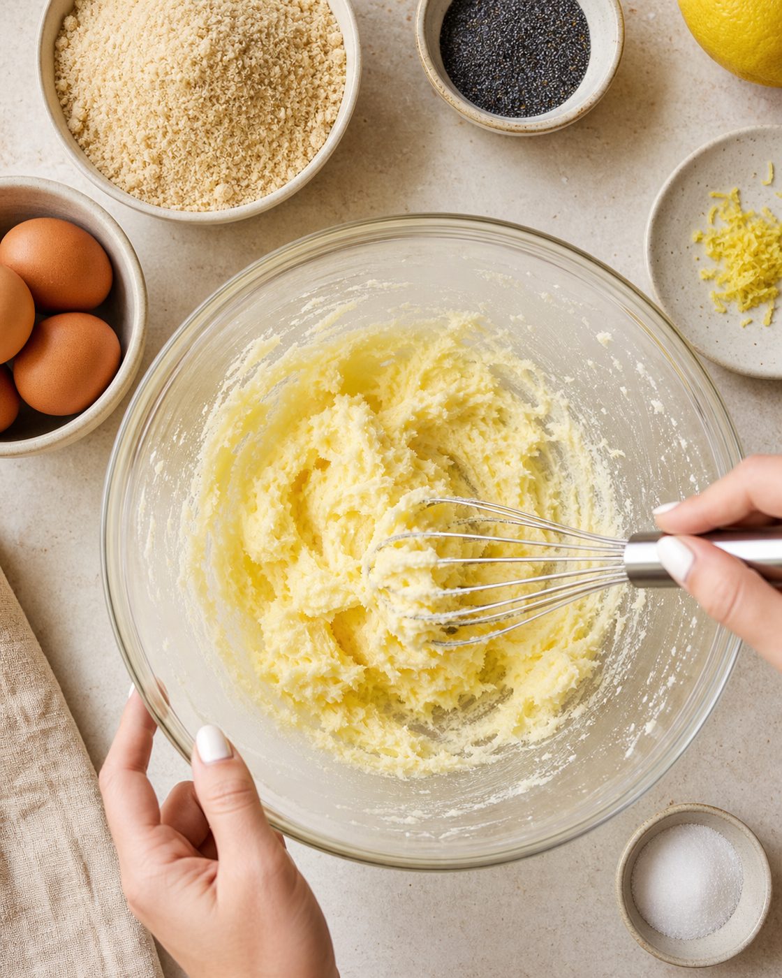 Schritt 1: Butter mit Erythrit cremig schlagen und die Eier einzeln unterrühren.