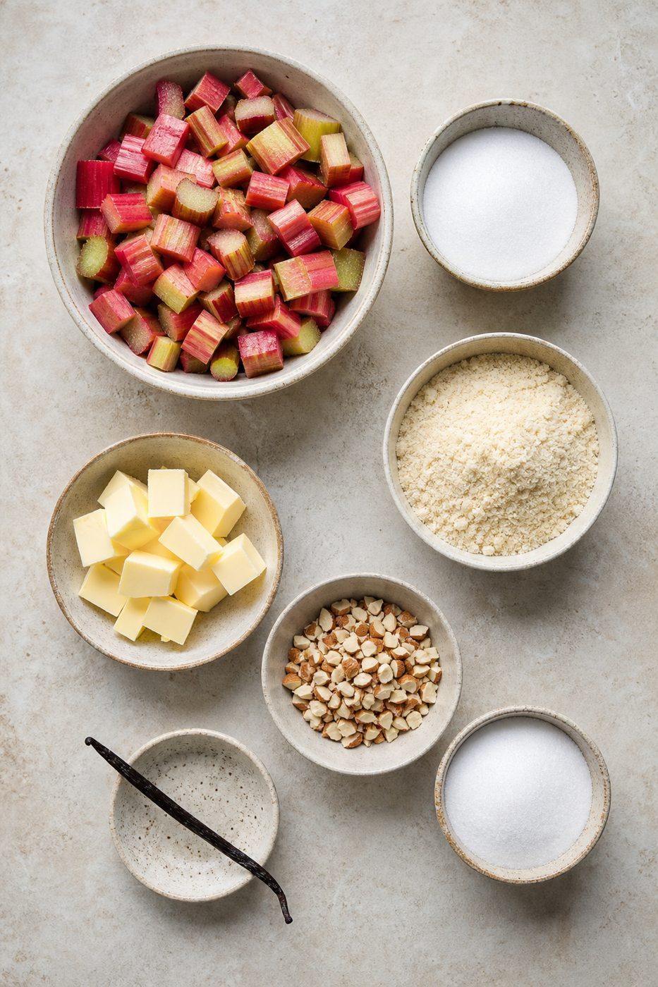 Zutaten für Rhabarber-Vanille-Crumble