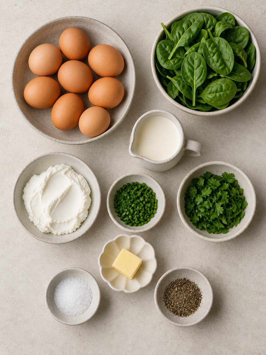Zutaten für Kräuter-Ziegenkäse-Eierauflauf