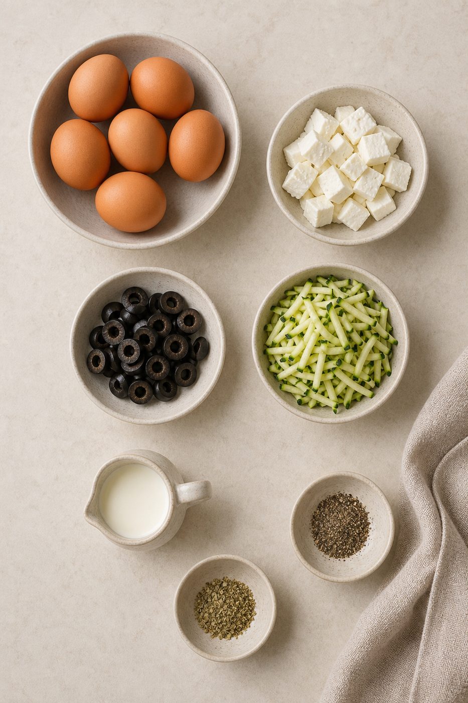 Zutaten für Feta-Oliven-Frühstücksmuffins