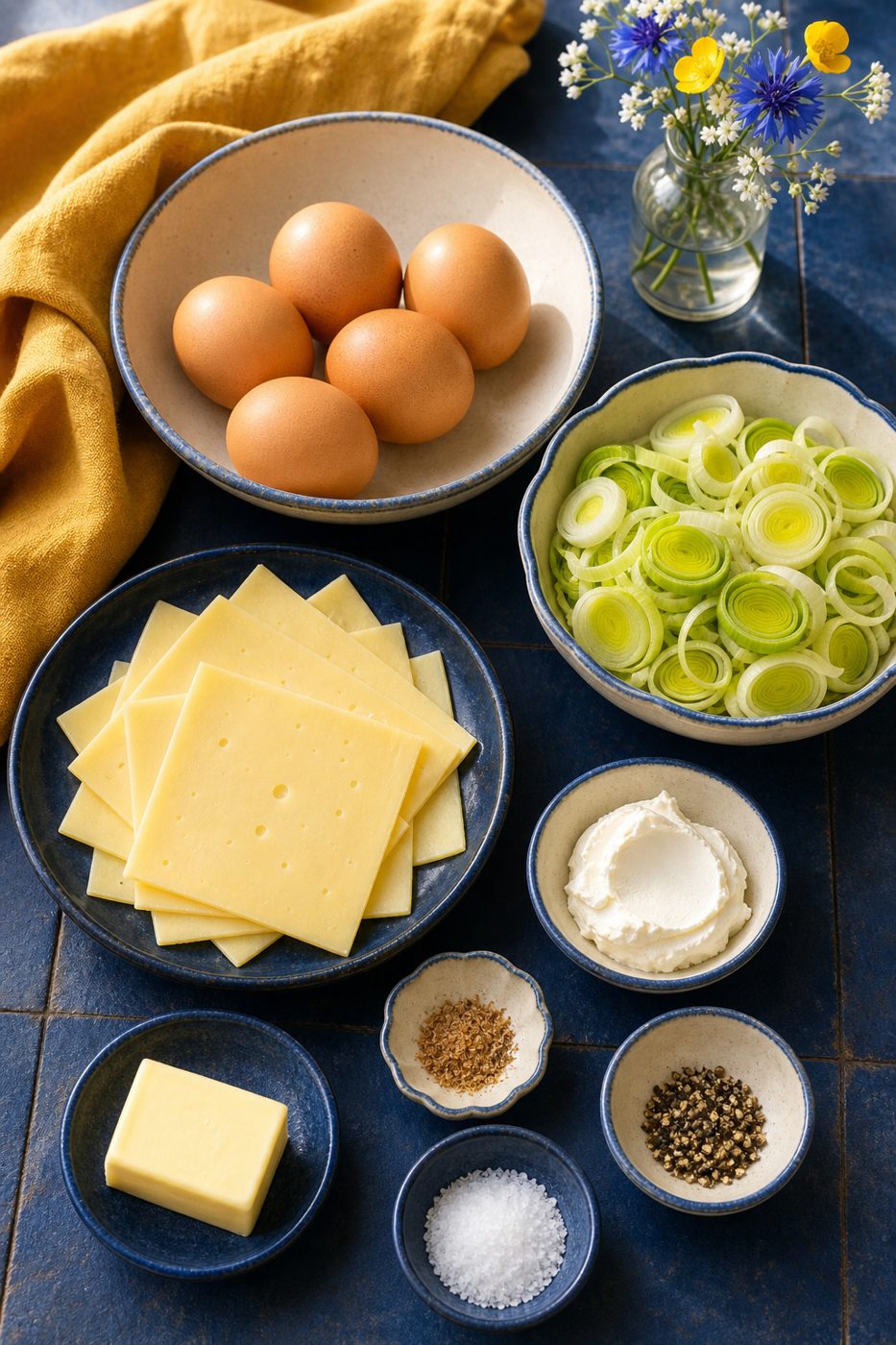 Zutaten für Lauch-Käse-Omelettrolle