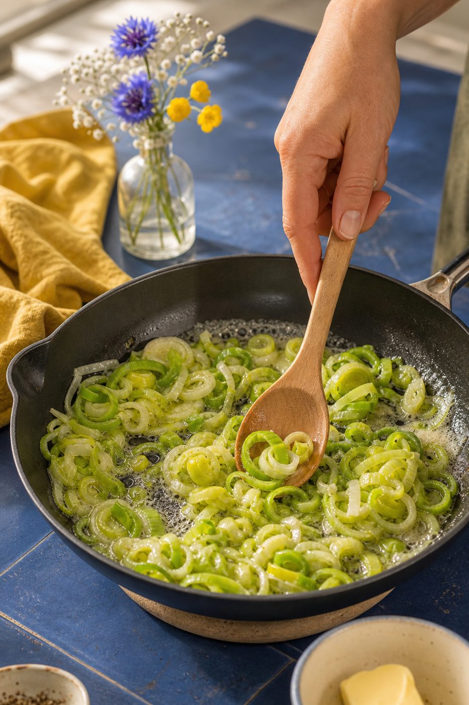 Schritt 1: Den Lauch in Butter weich und mild dünsten.