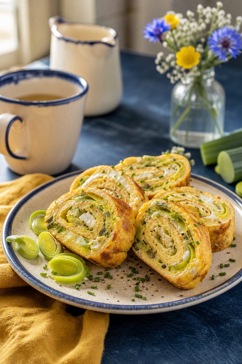 Lauch-Käse-Omelettrolle