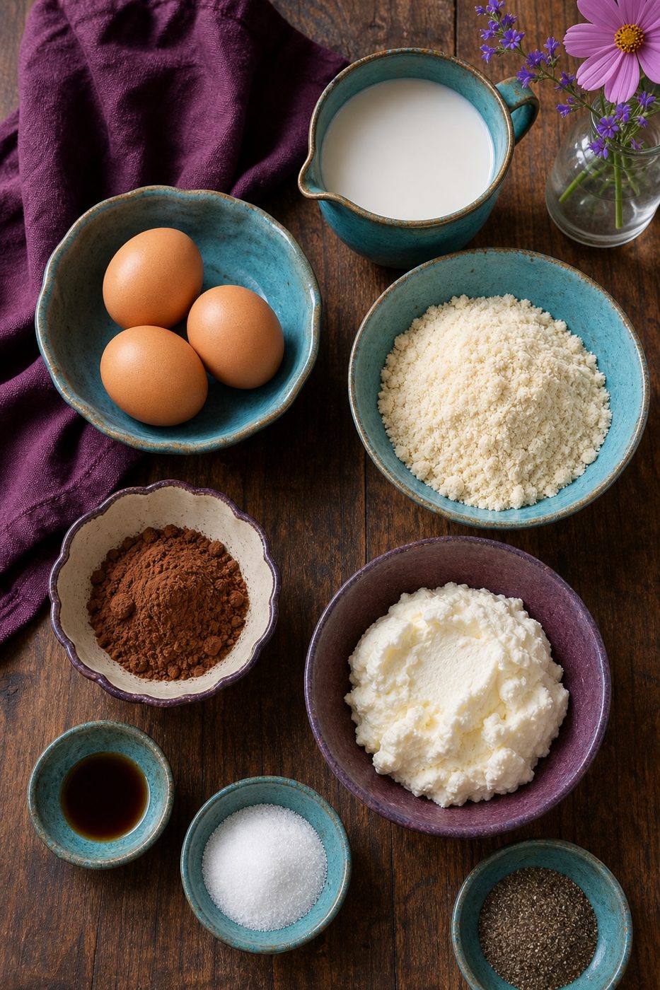 Zutaten für Kakao-Chia-Crêpes mit Ricotta