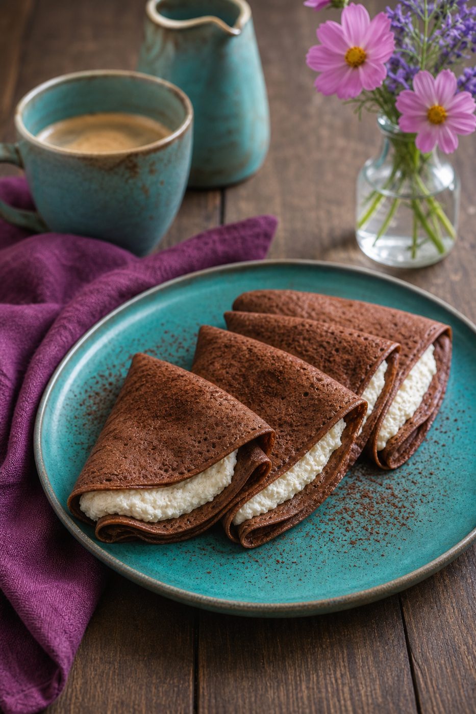 Kakao-Chia-Crêpes mit Ricotta