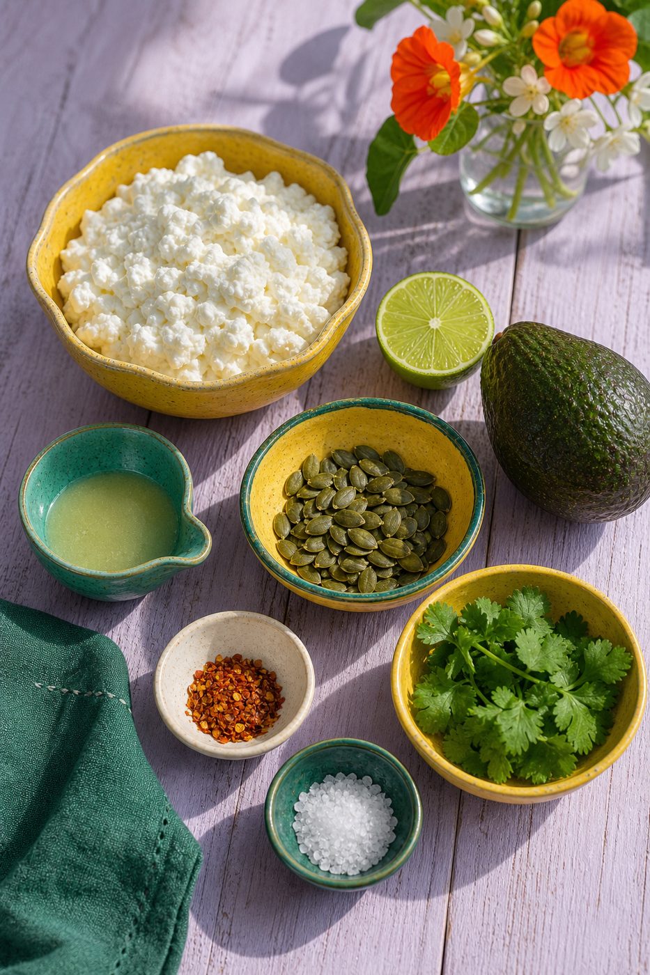 Zutaten für Avocado-Limetten-Hüttenkäse