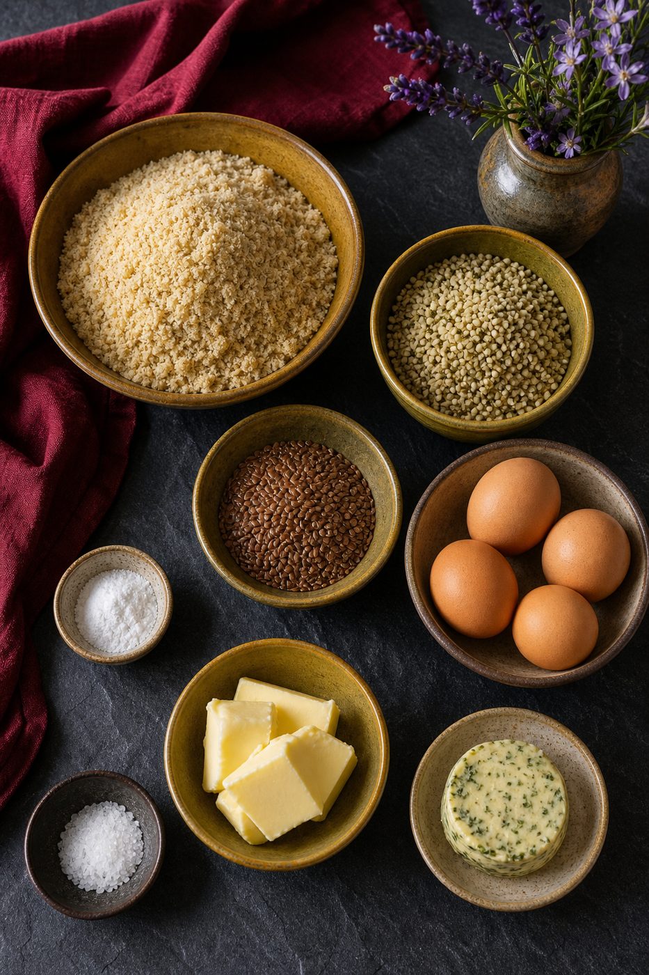 Zutaten für Nussiges Hanfbrot mit Kräuterbutter