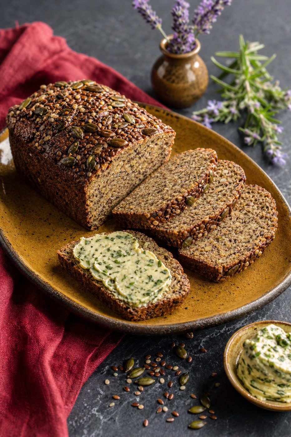 Nussiges Hanfbrot mit Kräuterbutter