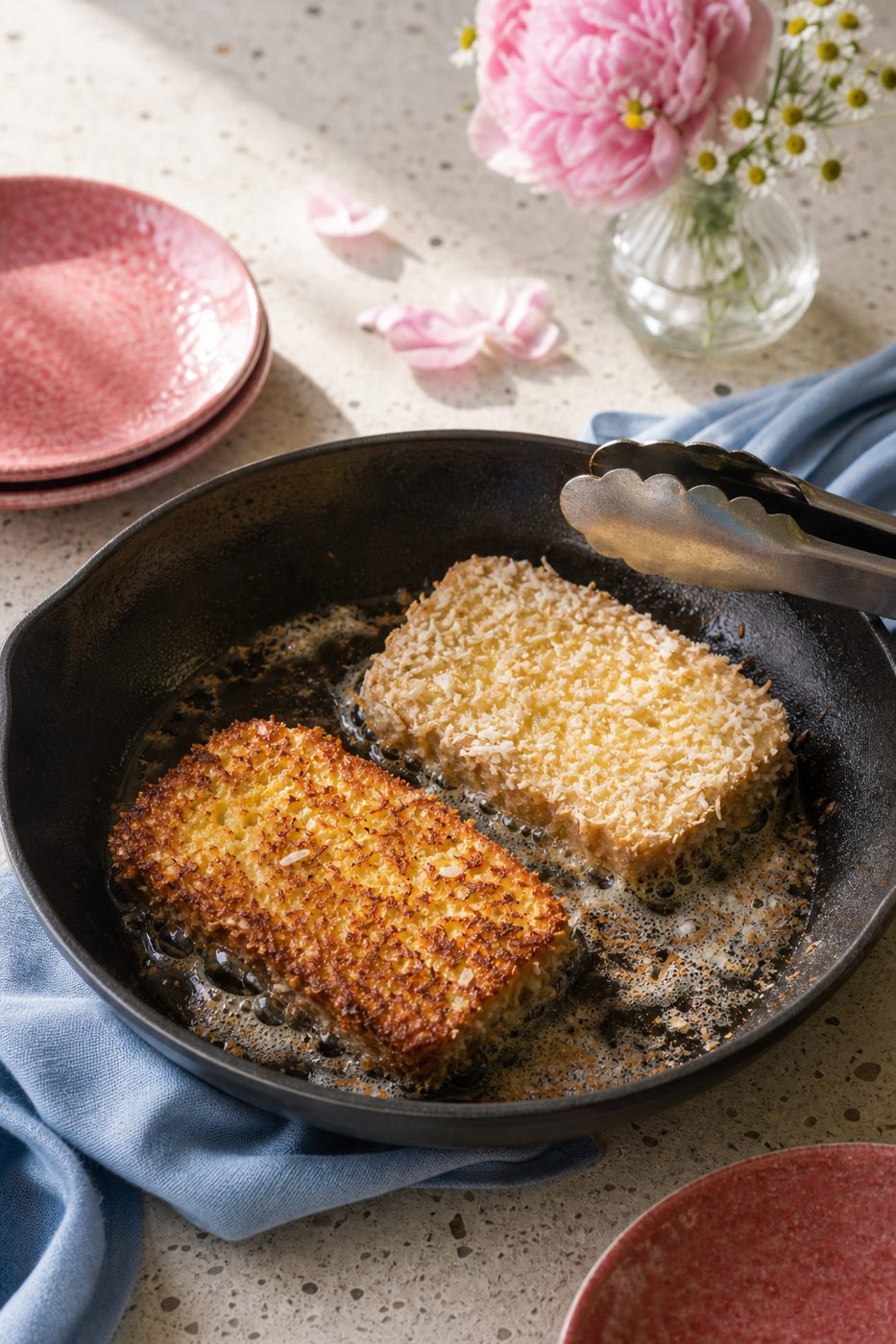 Schritt 2: Die Brotscheiben in Butter von beiden Seiten goldbraun braten.