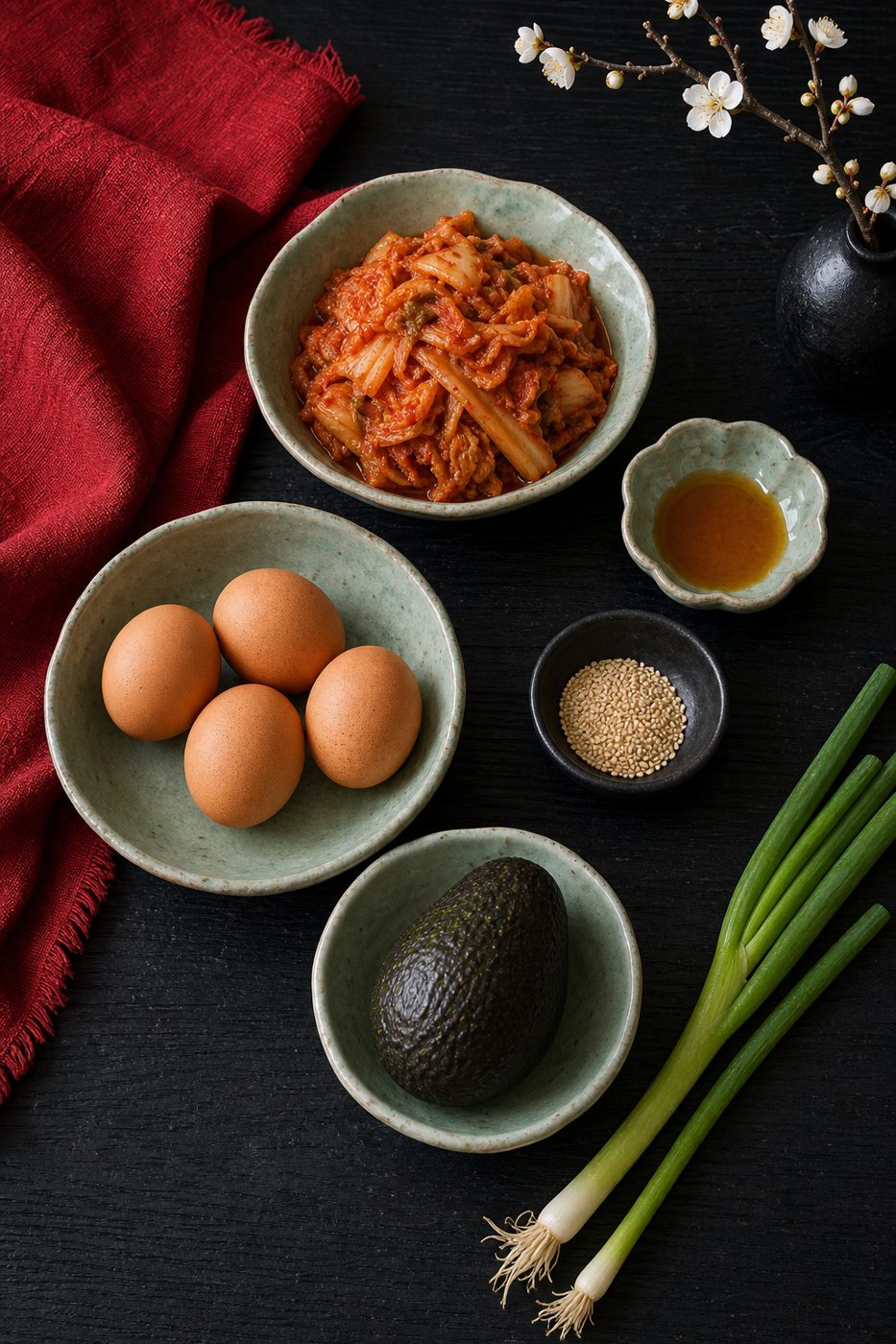 Zutaten für Kimchi-Spiegelei-Bowl
