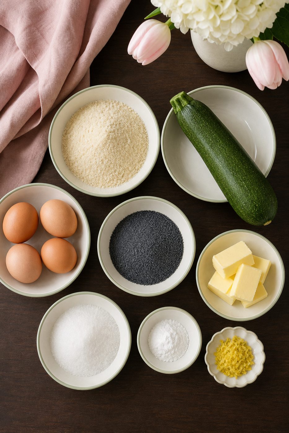 Zutaten für Zucchini-Mohn-Frühstückskuchen