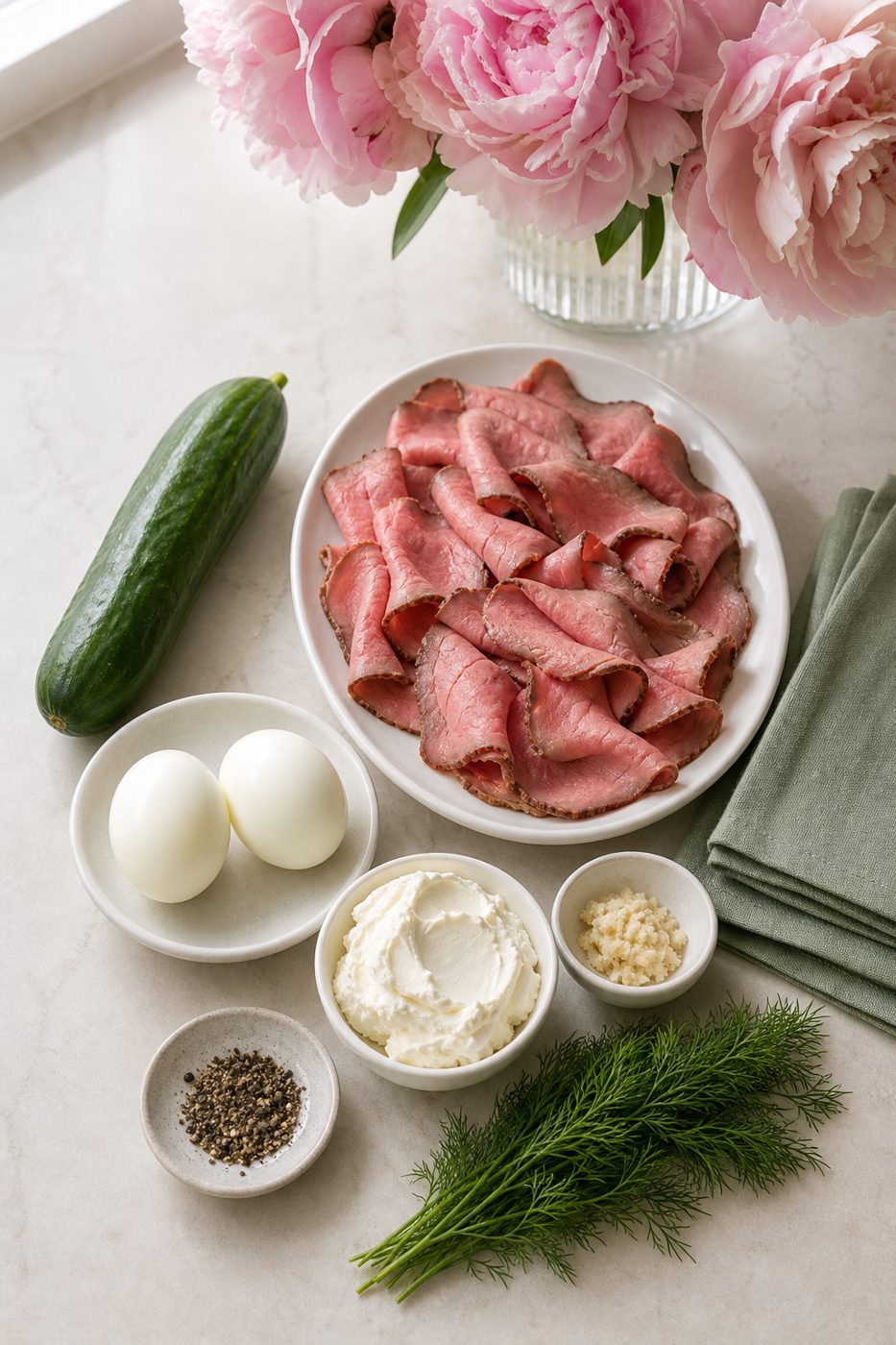 Zutaten für Roastbeef-Gurken-Frühstücksteller